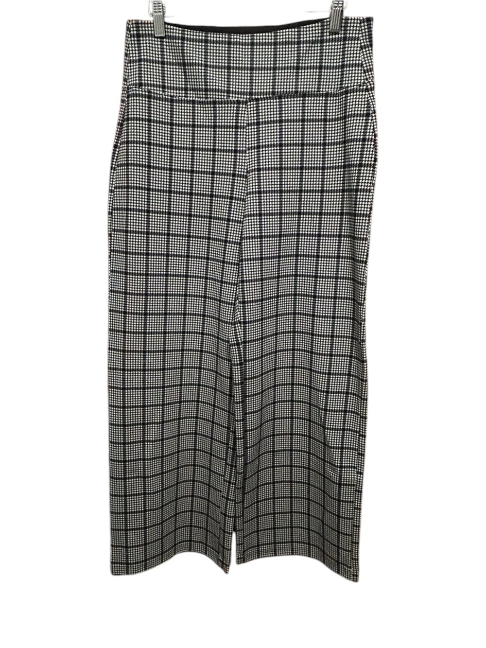 High-Waist Wide Leg Plaid Women’s Capri Pant/Trouser Black/White Medium